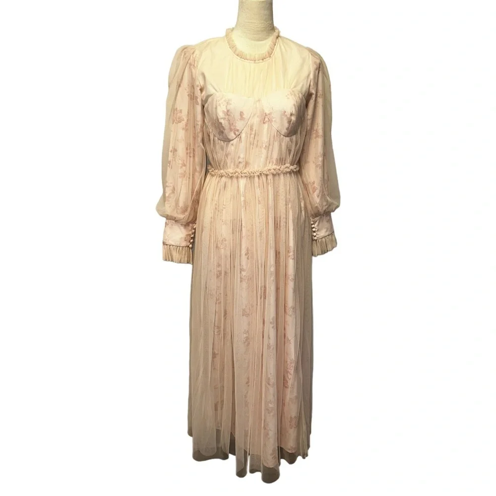 Ivy City Co Blush Pink Floral Tulle Maxi Dress - Picture 3 of 16